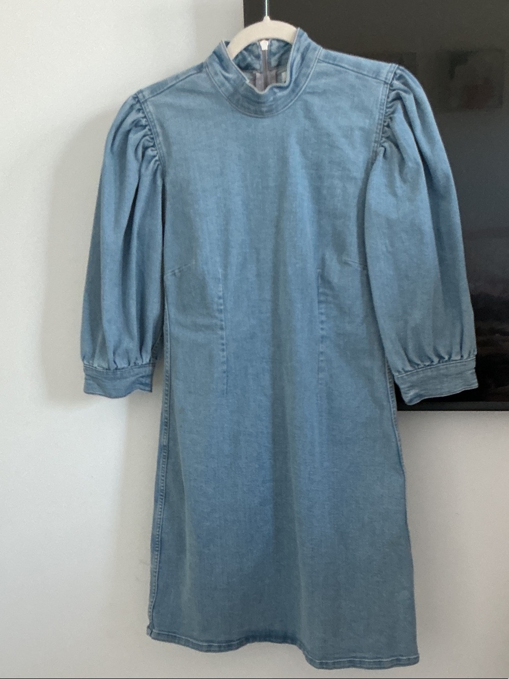 NWOT Ganni Light Blue Denim Puff-Sleeve Midi Dress